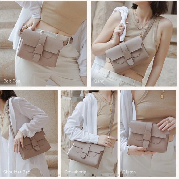 Senreve Aria Belt Bag Chestnut Pebbled Leather with Gold Chain - Picture 12 of 14